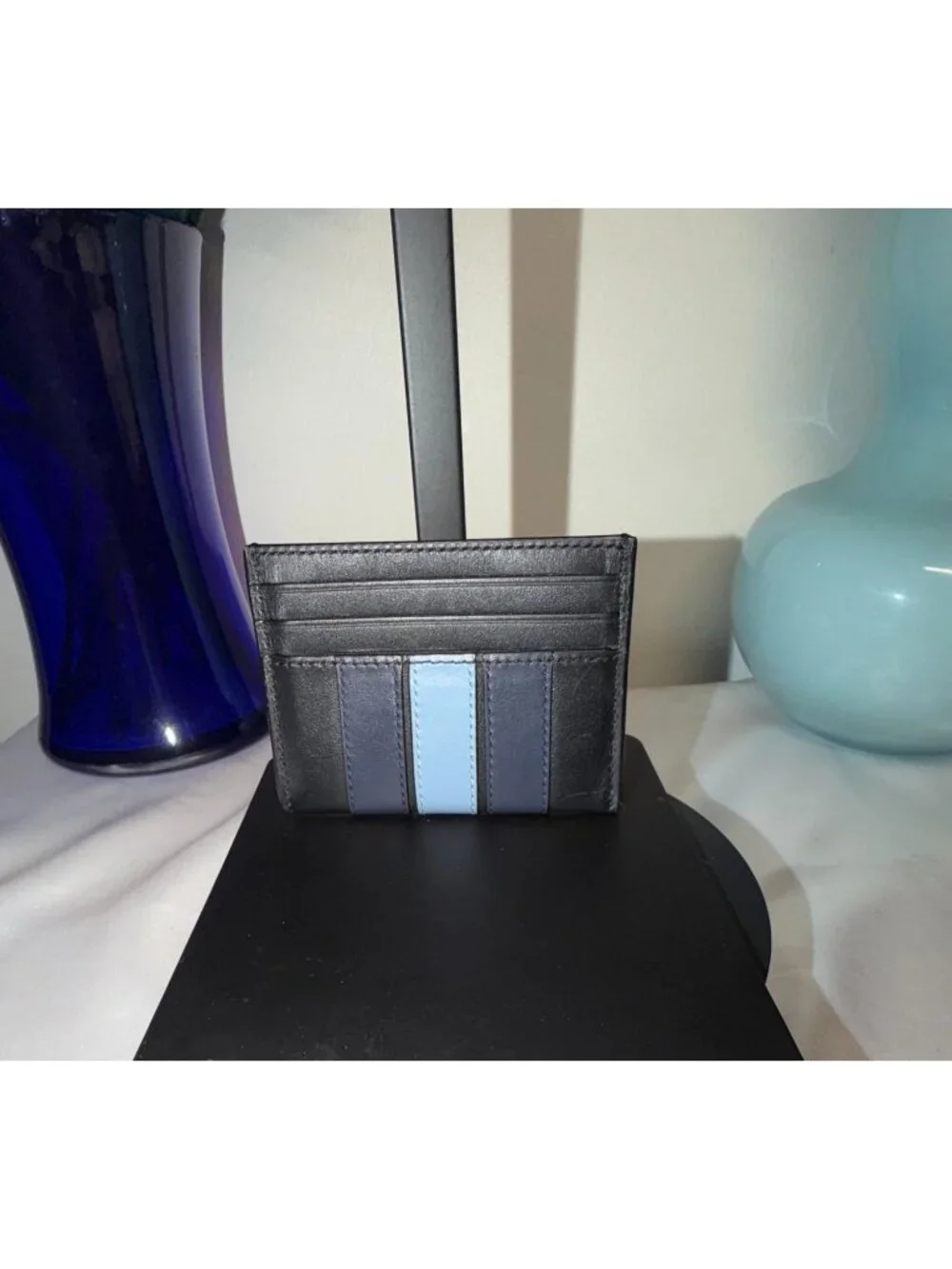 Coach Black & Blue Leather Cardholder Wallet With Contrast Stitching & Multiple
